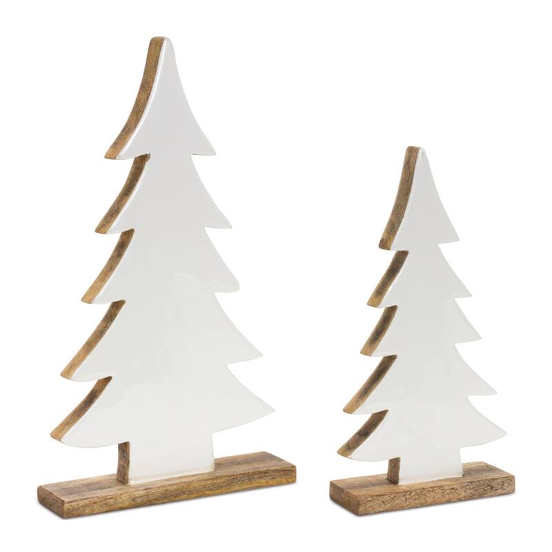 Pine Tree on Natural Wood Base (Set of 2) - N/A