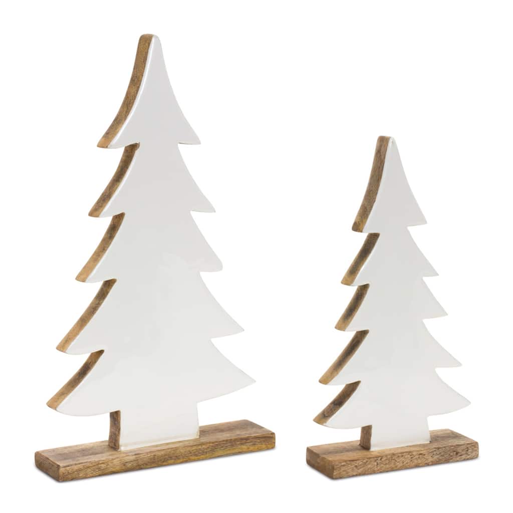 Pine Tree on Wood Base Christmas Tabletop Decorations - 16" - Set of 2
