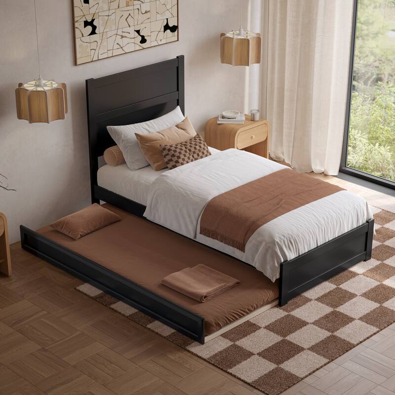 Aveline Wood Platform Bed with Matching Footboard & Trundle