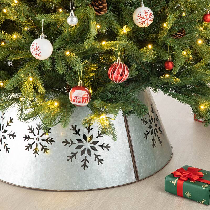 Glitzhome Christmas Metal Diecut Snowflake Tree Collar with Lights