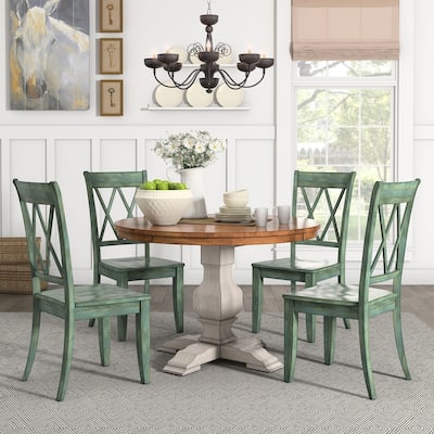 Eleanor Antique White Round Solid Wood Top 5-Piece Dining Set - X Back by iNSPIRE Q Classic