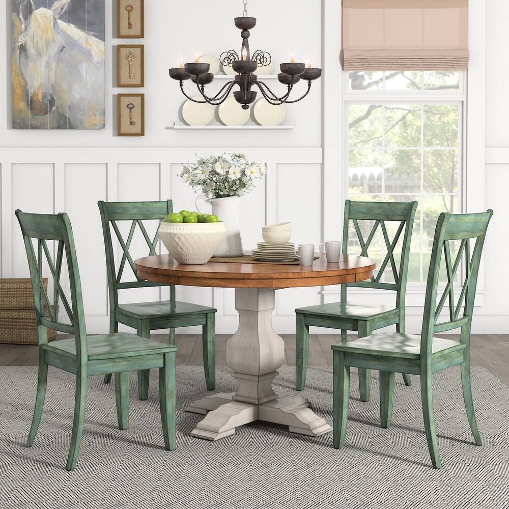 Eleanor Antique White Round Solid Wood Top 5-Piece Dining Set - X Back by iNSPIRE Q Classic
