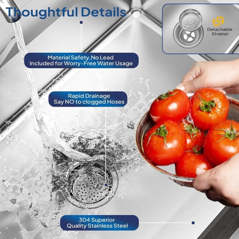 47.2 In. Freestanding Stainless Steel Sink Utility Sink With Storage Cabinet - N/A