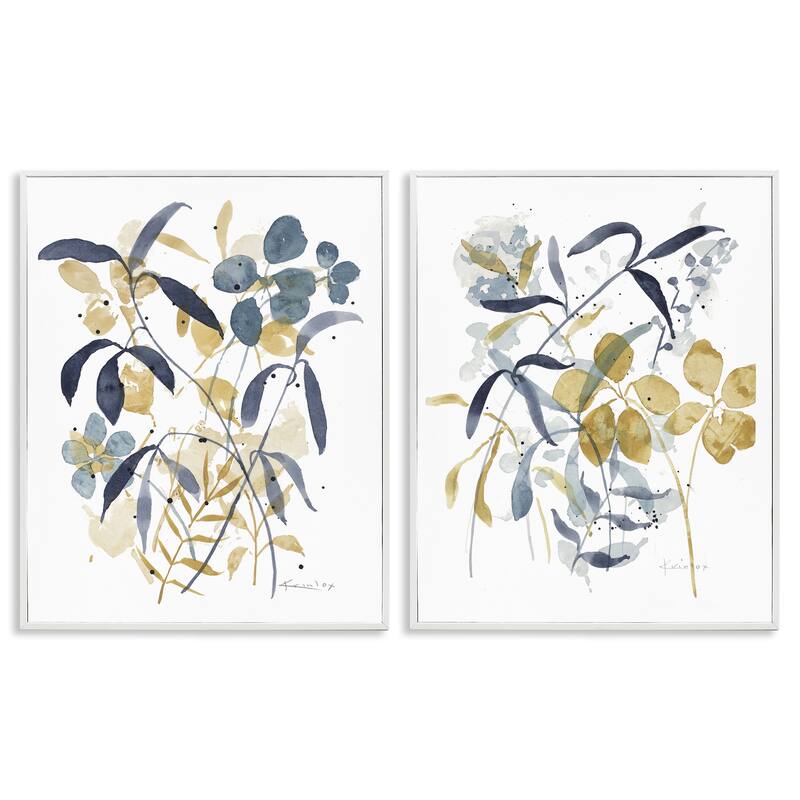 Stupell Whimsy Watercolor Botanicals Framed Giclee Art Design By Krinlox (Set of 2) - 16 x 20 - White
