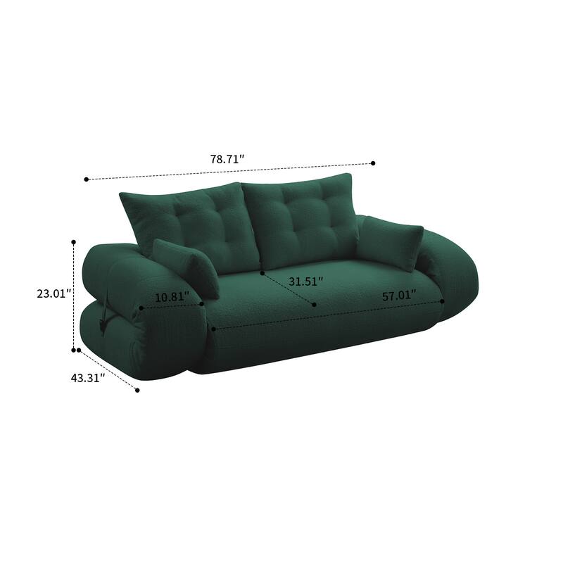 Modern style convenient frame-less convertible sofa bed with cushions and lumbar pillows, high resilience foam padding