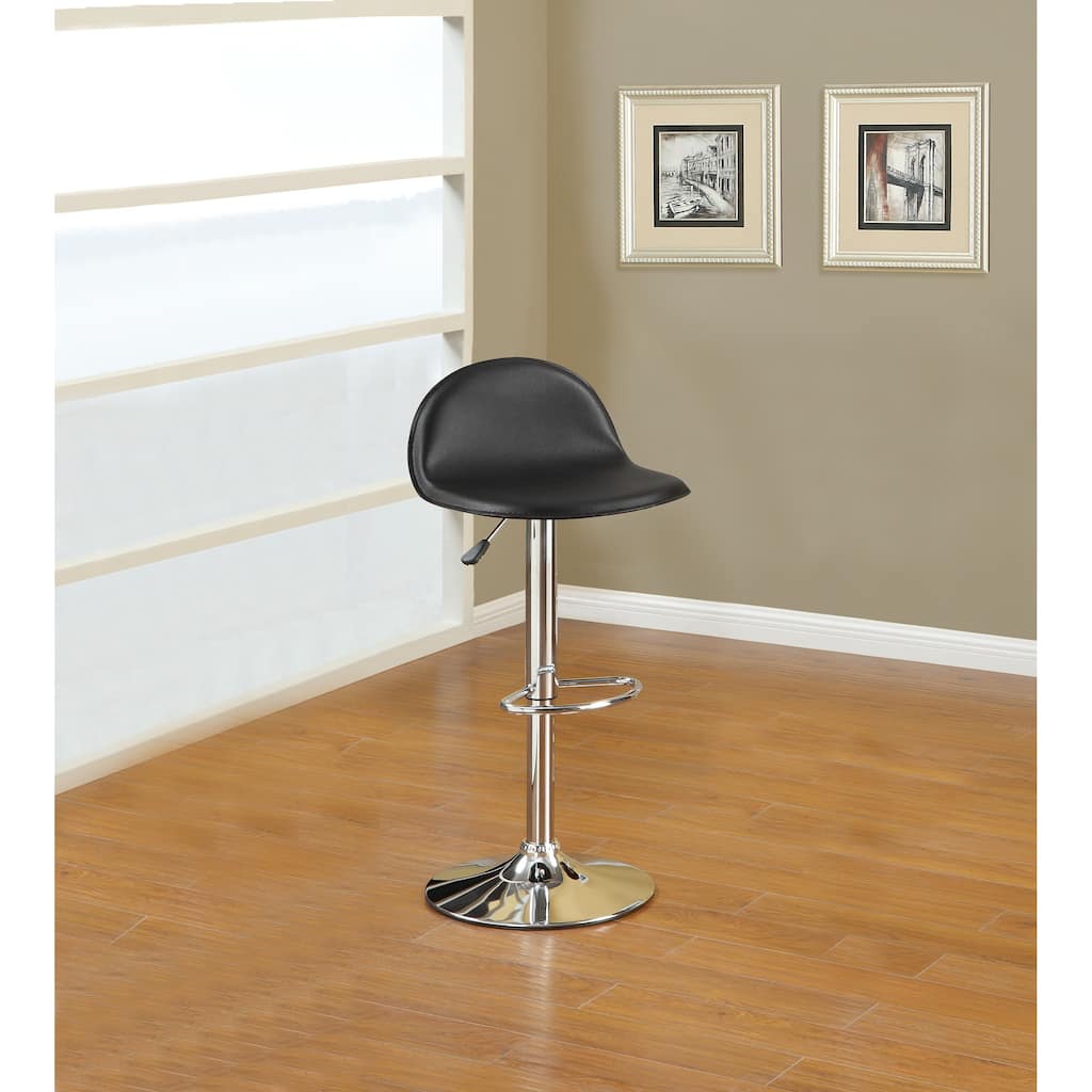 Black Faux Leather Stool Adjustable Height Chairs Set Of 2 Chair Kitchen Island Stools Chrome Base Pvc Dining Furniture