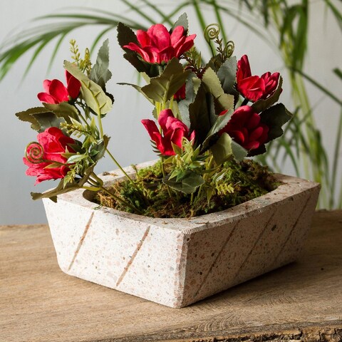 Novica Handmade Striped Rectangle Reclaimed Stone Flower Pot