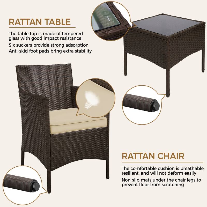 Yaheetech 3-Piece Bistro Set with Rattan Wicker Chairs and Table for Porch