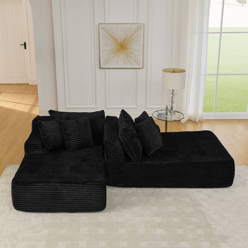 Two-seater lazy sofa lounge chair, Compressed sofa no assembly required, made of velvet fabric, fluffy modern lounge chair