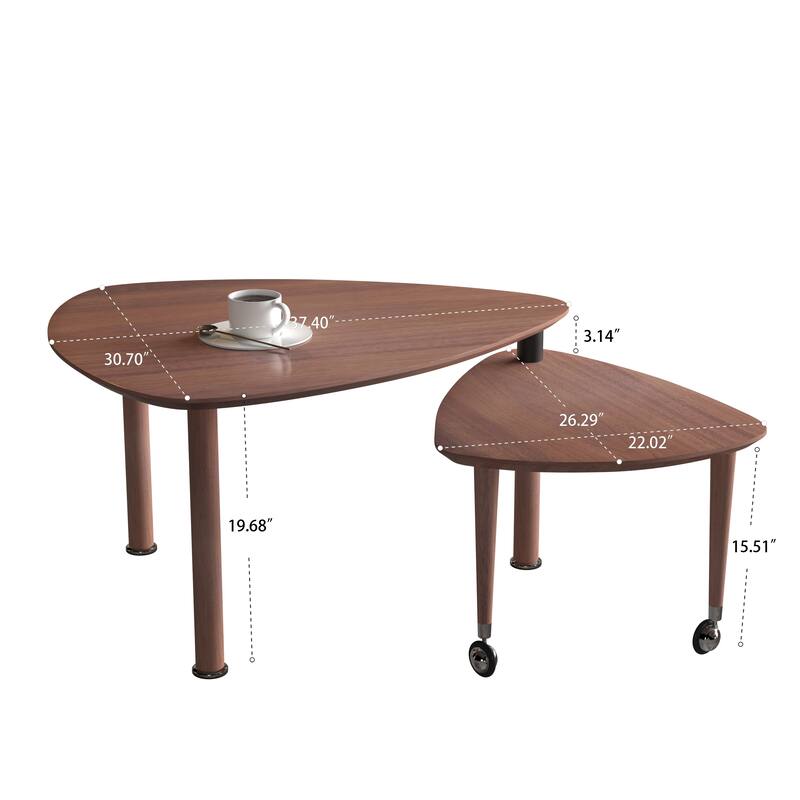 GDFStudio - Vesper 360 Degree Rotatable Nesting Coffee Table with Solid Rubberwood Legs