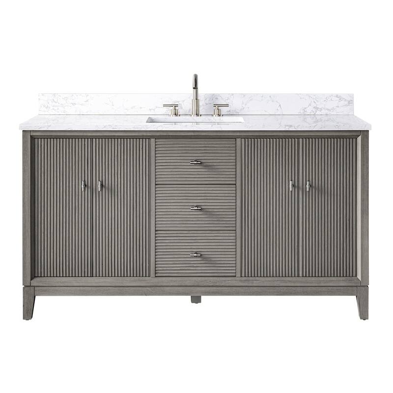 Vanity Art 60" Freestanding Bathroom Vanity with Engineered Marble Top and Sink