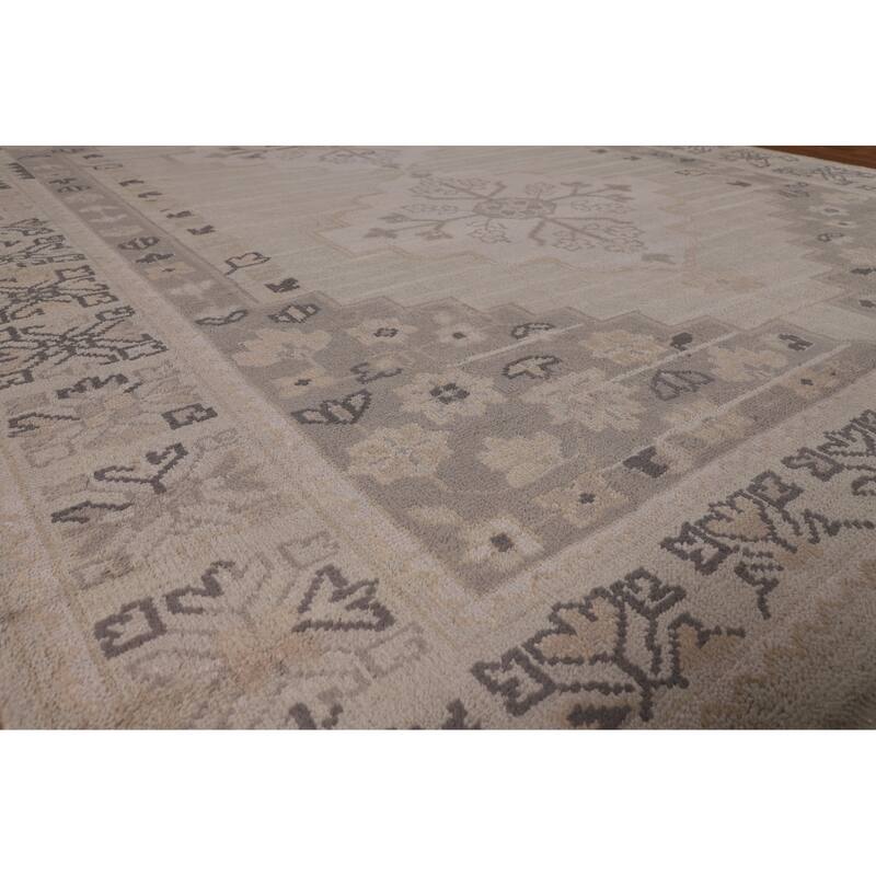 Heriz Serapi Indian Area Rug Handmade Beige Wool Carpet - 8'9" x 11'10"