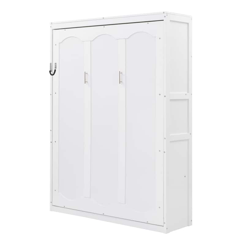 Roomfitters Full Size Murphy Bed with Shelves, Foldable Wall Bed with Storage Cabinet, White