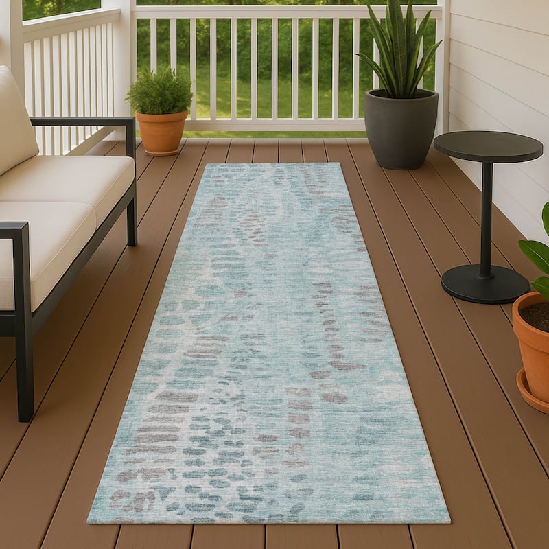 Machine Washable Indoor/ Outdoor Modern Imprints Chantille Rug - Teal - 2'3" x 7'6"