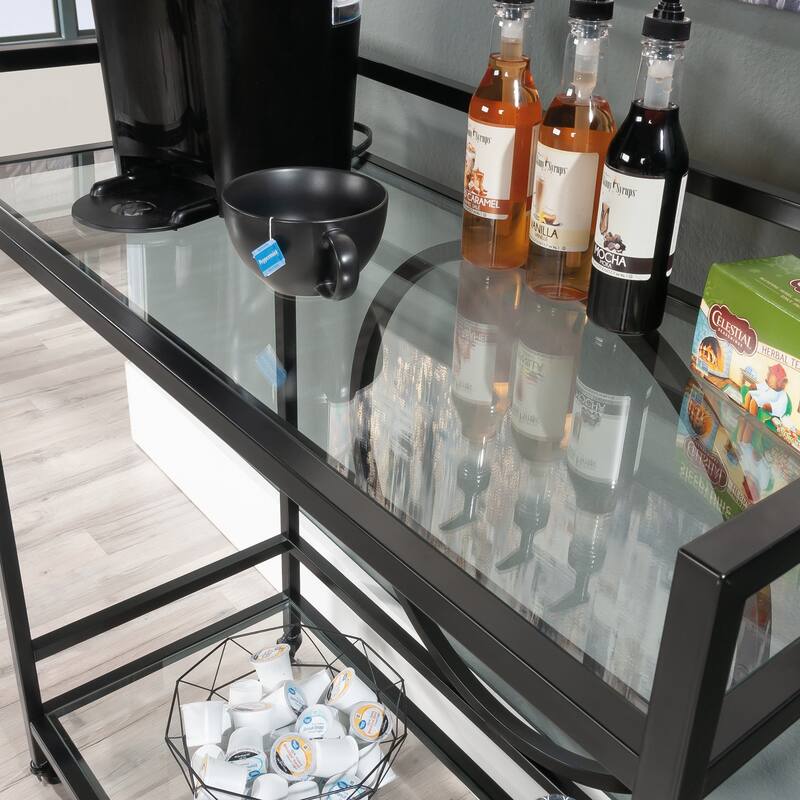 Wood Contemporary Bar Cart with 2 Glass Shelves - 35.55" L x 15.75" W x 37.21" H