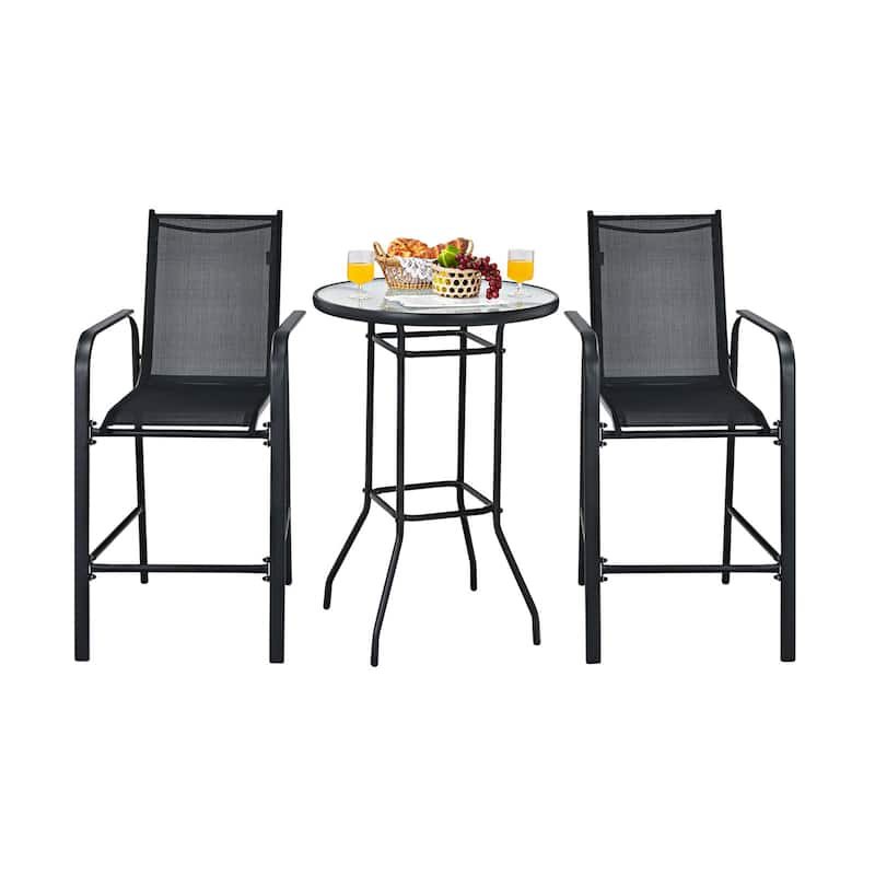 3 PCS Patio Bar Set Bistro Set Bar Height Patio Table and Stools Set
