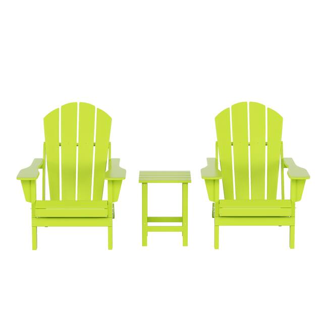(2) Laguna Folding Adirondack Chairs and Side Table Set - Lime