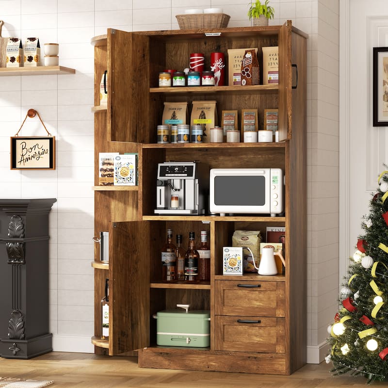 Farmhouse Style 3-Door Storage Cabinet with Adjustable Shelves – Freestanding Pantry Organizer for Kitchen, Dining Room or Bar
