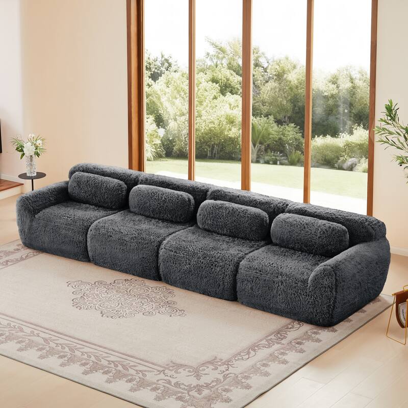 149" Soft And Fluffy Plush Fabric, Boneless Sofa, 32D High Density Sponge Ergonomic Design, Free Combination - DARK GREY