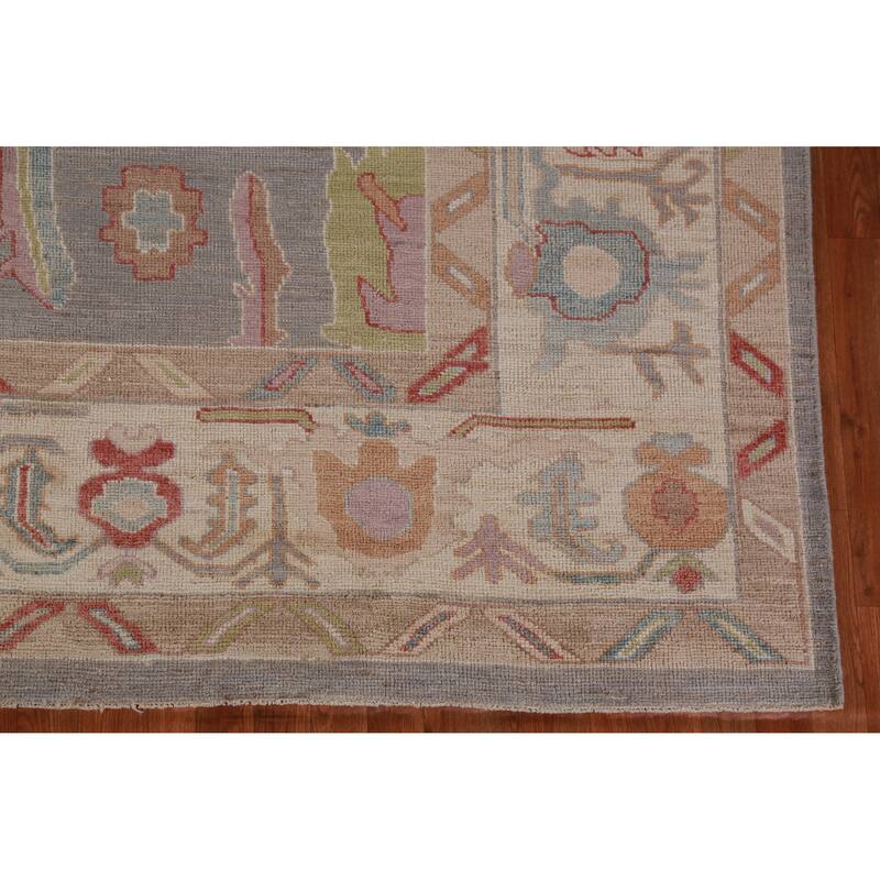 Hand Knotted Oriental 100% Wool Carpet Transitional All-Over Greys & Charcoal Oushak Area Rug - 11' 10'' X 9' 1''