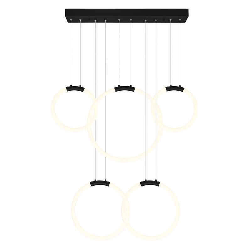 Hoops Integrated LED 44in 5 Ring Black Chandelier