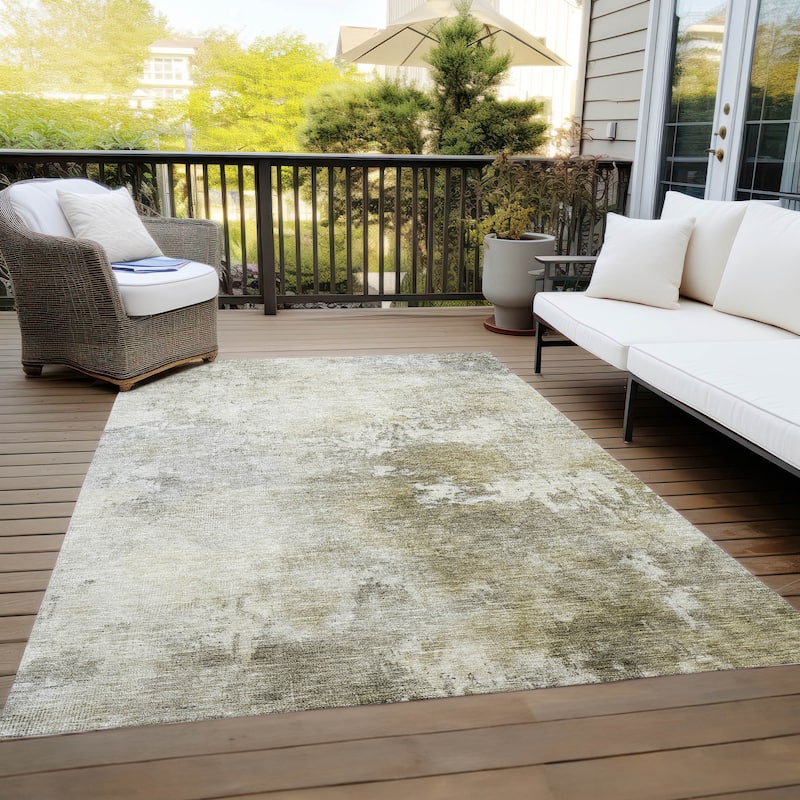 Machine Washable Indoor/ Outdoor Abstract Contemporary Chantille Rug