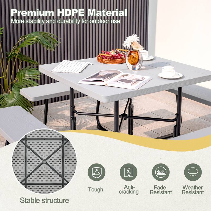 Gymax Outdoor Picnic Table 8-person Square Picnic Table Bench Set w/ 4