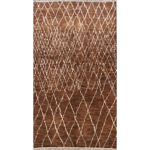 Brown Moroccan Oriental Area Rug Wool Handmade Home Decor Carpet - 6'3" x 8'9"