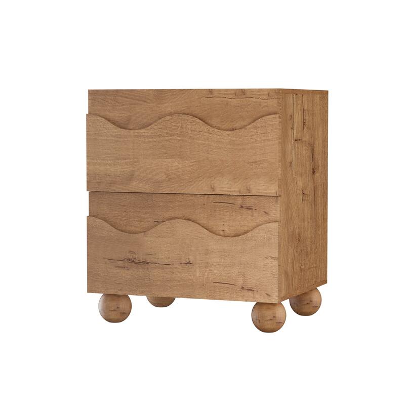 Wave Front 2 Drawers Nightstand Accent End Table Bedside Table