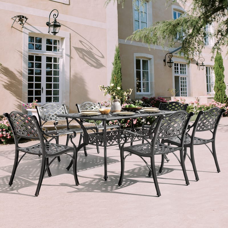Outdoor Rectangle Cast Aluminum Dining Table with 2.09'' Umbrella Hole