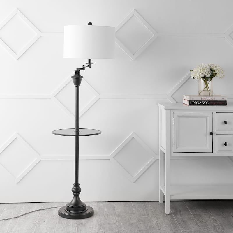 Luce 60" Metal/Glass LED Side Table and Floor Lamp, Chrome by JONATHAN Y - 60" H x 16" W x 16" D