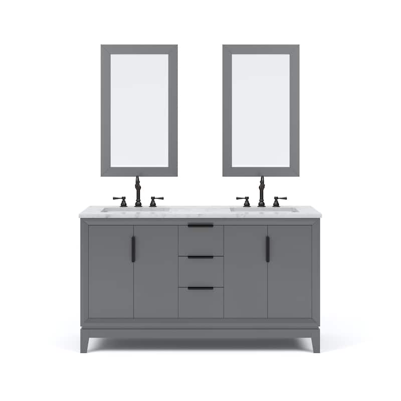 Elizabeth 60" Carrara White Marble Bathroom Vanity W/Mirrors & Faucets
