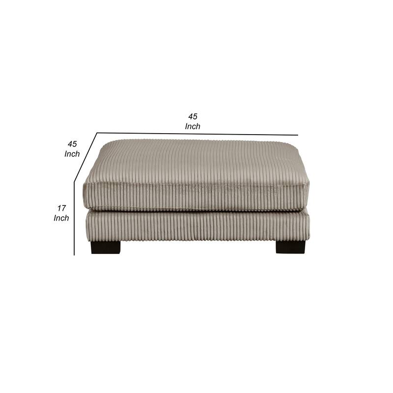 Rix Modern Ottoman, Taupe Gray Corduroy, 45 Inch Square, Black Feet
