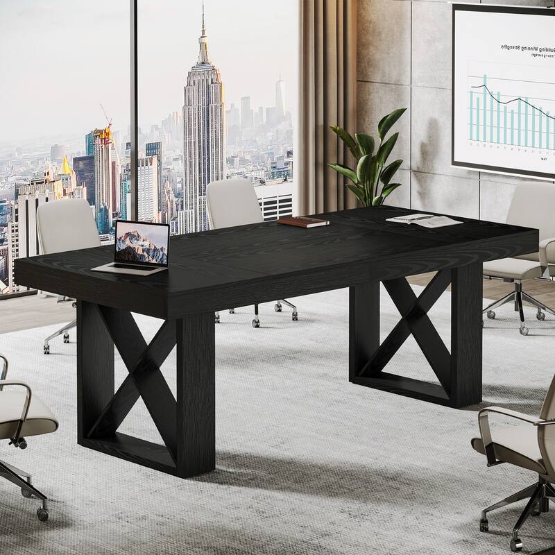 63-Inch Long Wood Conference Table, Simple Meeting Desk for Home Office & Small Team Gatherings - Black