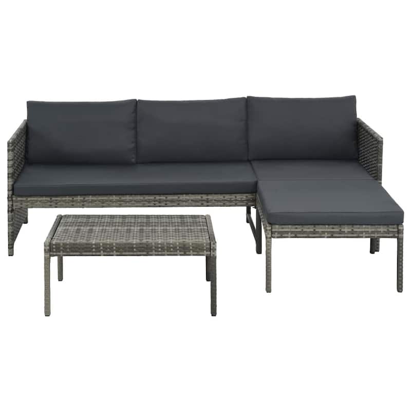 vidaXL 3 Piece Patio Lounge Set with Cushions Poly Rattan Gray - 5' 11" x 1' 11" x 1' 11"