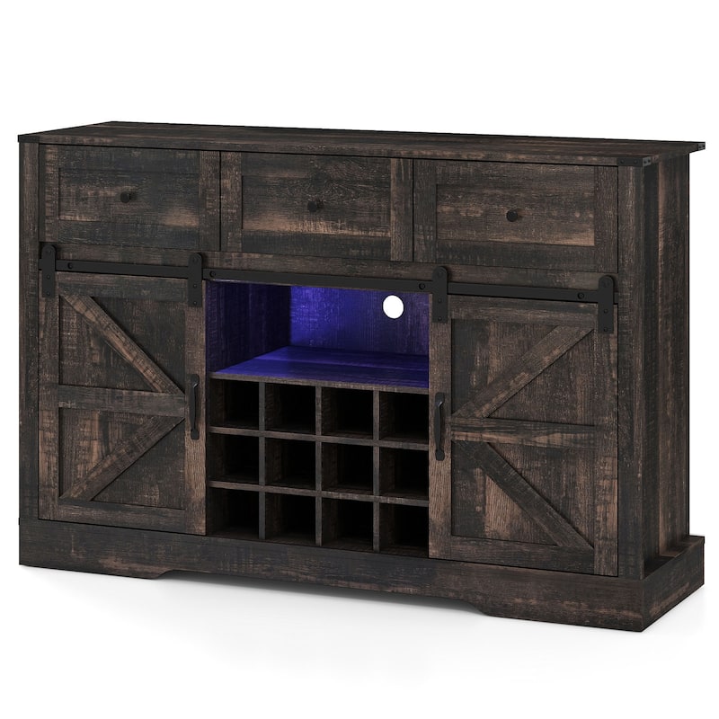 Gymax Wine Bar Cabinet w/LED Lights & Doors Coffee Station w/