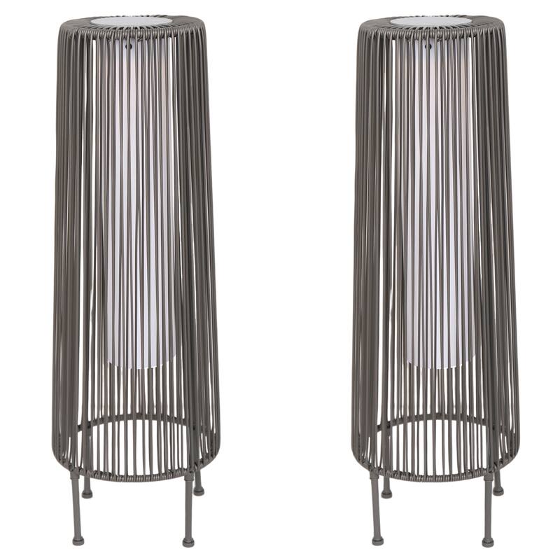 2 Pack Outdoor Patio Rattan Solar Light - Charcoal-2Pack
