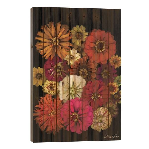 slide 2 of 3, Zinnia Print On Wood by Maz Ghani - Multi-Color 26x18x1.5