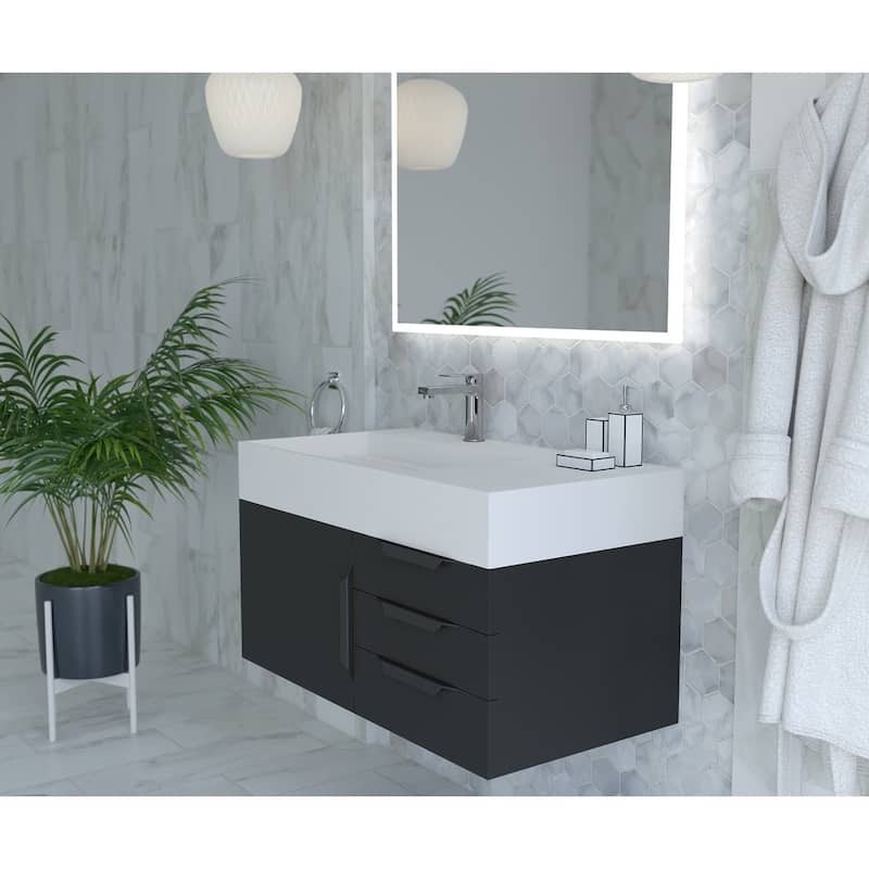 Amazon 36" Wall Mounted Bathroom Vanity Set w/ White Top