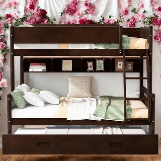 Modern Twin Over Full Wood Bunk Bed With Storage Shelves And Twin Size ...