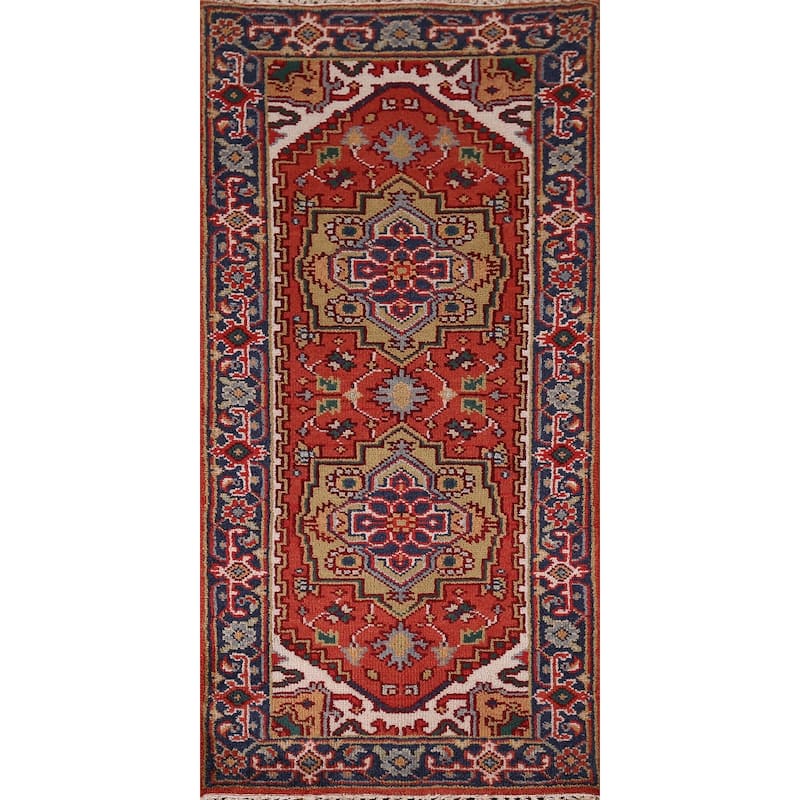 Orange Geometric Heriz Serapi Foyer Rug Hand-Knotted Wool Carpet - 2'6"x 6'1"