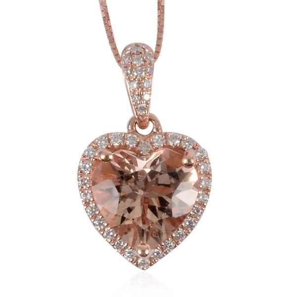 Rose Gold AAA Morganite Diamond Pendant Necklace 18 Inch ct 2.373 - Size 18''. Opens flyout.