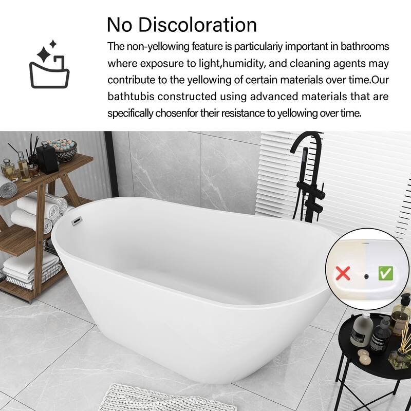 Acrylic Freestanding Flatbottom Soaking Bathtub in Glossy White
