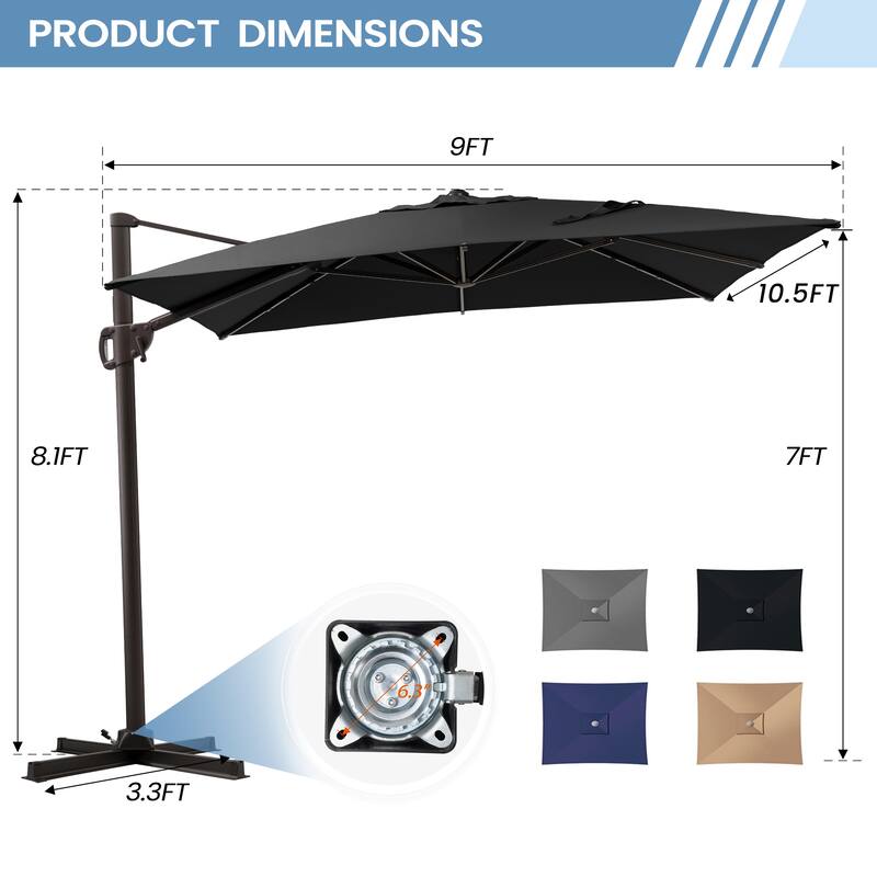 9 FT x 10.5 FT Outdoor Patio Umbrella Cantilever-Offset Umbrella with No Base