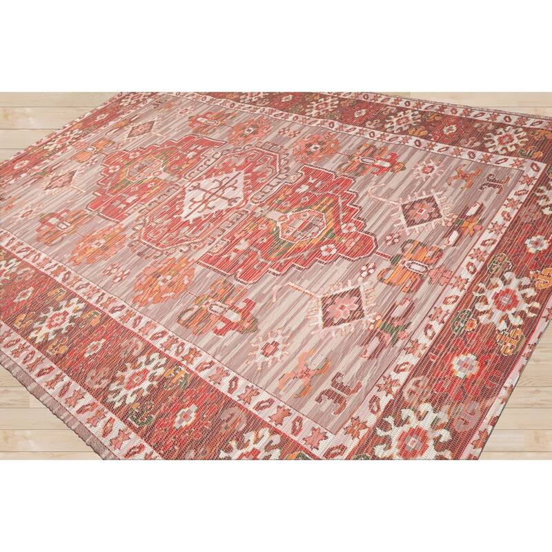 Handmade Beige,Coral Flatweave Polyster Traditional Oriental Area Rug