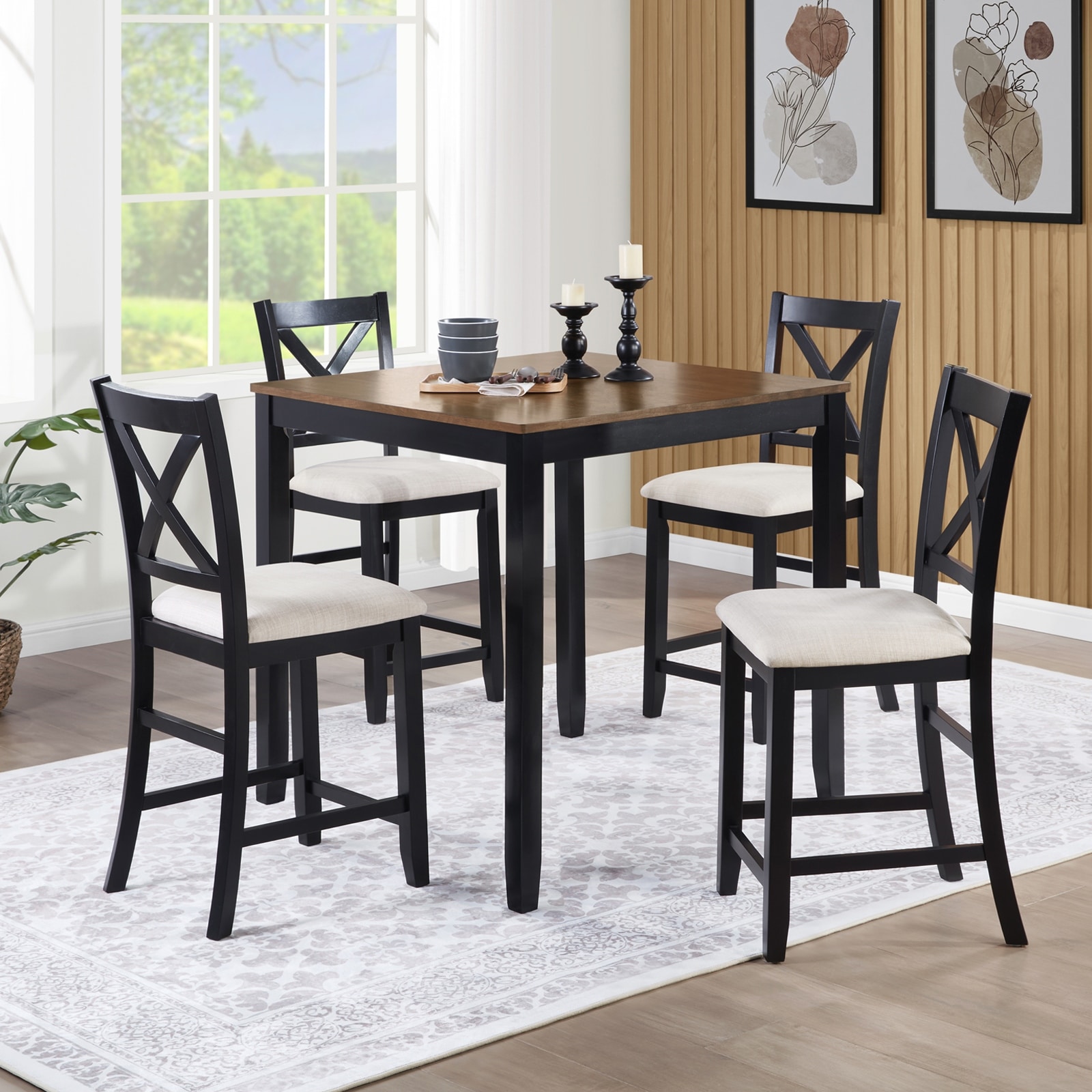 GDFStudio - Maison Modern Linen Upholstered Wooden Counter Height Dining Chairs Set, Padded Seat & Non-slip Feet Pads, Set of 4