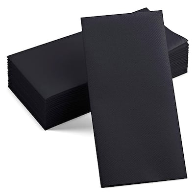 Renova Linen-Feel Black Paper Dinner Napkins Folded 2-Ply 16" x 12"
