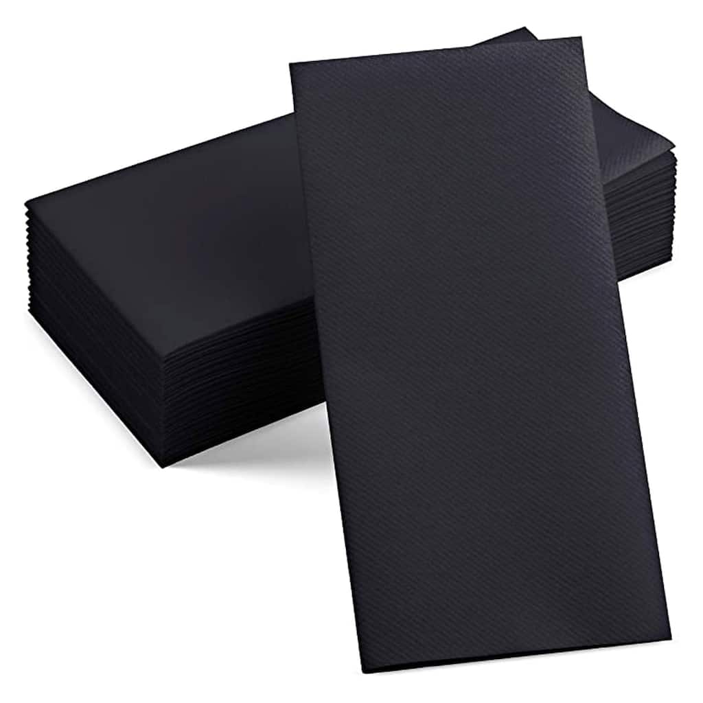 Renova Linen-Feel Black Paper Dinner Napkins Folded 2-Ply 16" x 12"