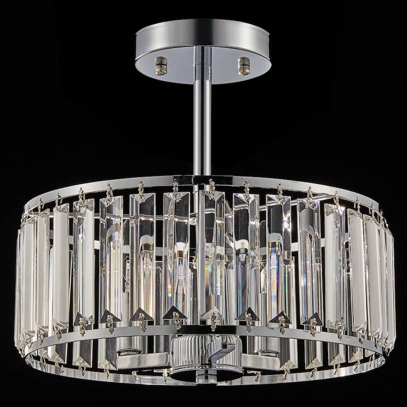 CO-Z 12" Modern 3-Light Crystal Semi Flush Mount Chandelier with Drum Shade