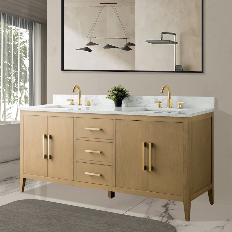 Vanity Art 72" Double Sink Bathroom Vanity Cabinet with Engineered Marble Top